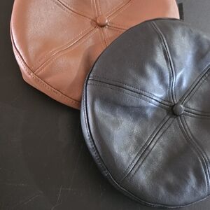 Faux Leather Beret Set in Black and Brown